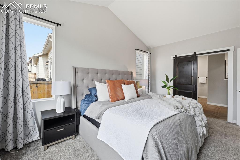 Master Suite with barn door to bathroom