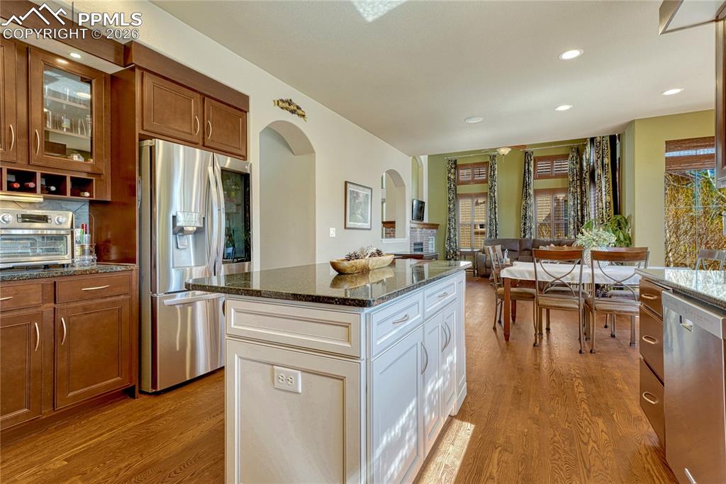 Off the kitchen and dining area is the laundry room and access to the garage