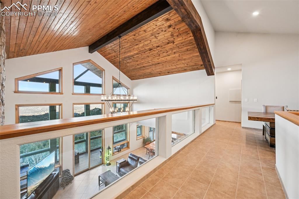 Upper level hallway with sitting area and views