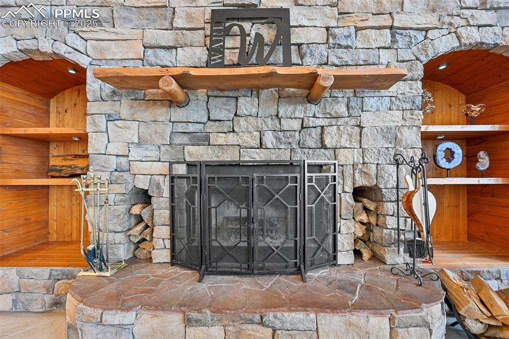Custom wood burning fireplace in living room