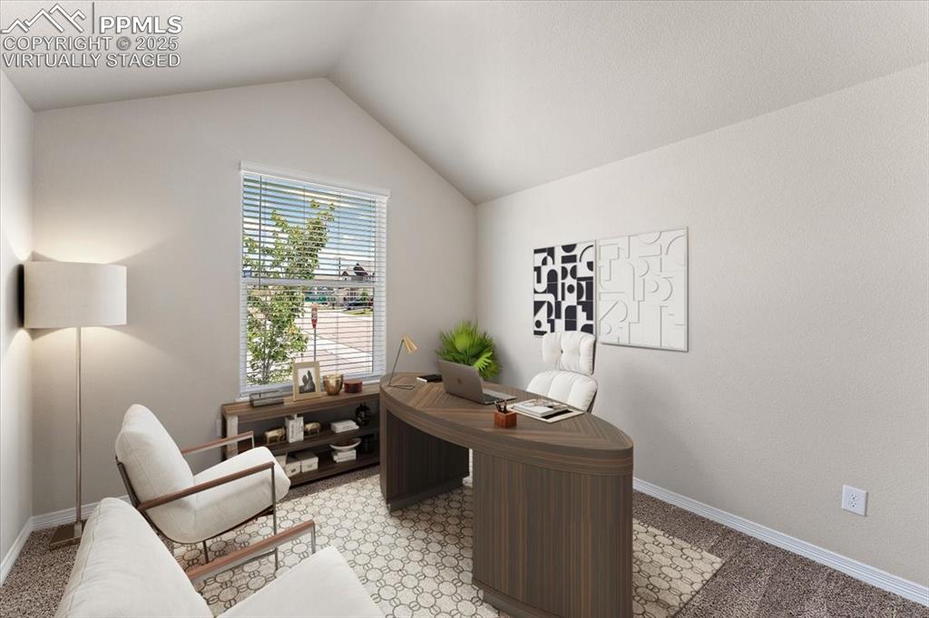 Main level bedroom #2 - shown as an office - virtually staged