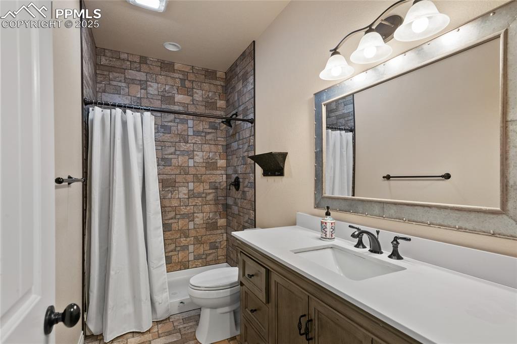 Lower level 3/4 bath serves bedrooms 4 and 5. 