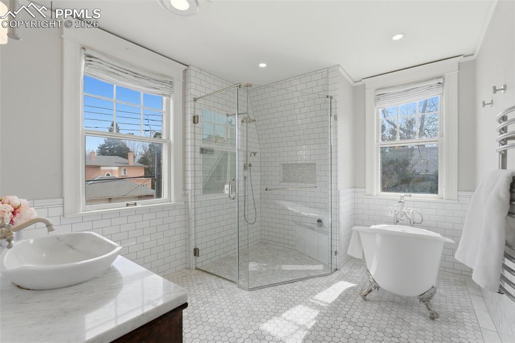 Remodeled Full Bathroom with Claw Foot Tub and Radiant Heated Floors