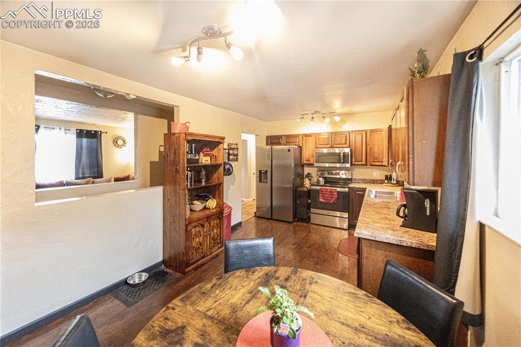 Wall opening gives view of basement and living room! 