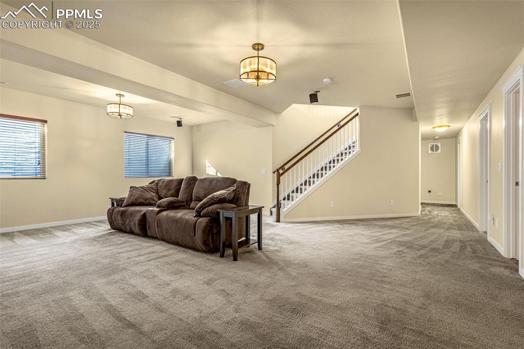 Living room featuring carpet flooring