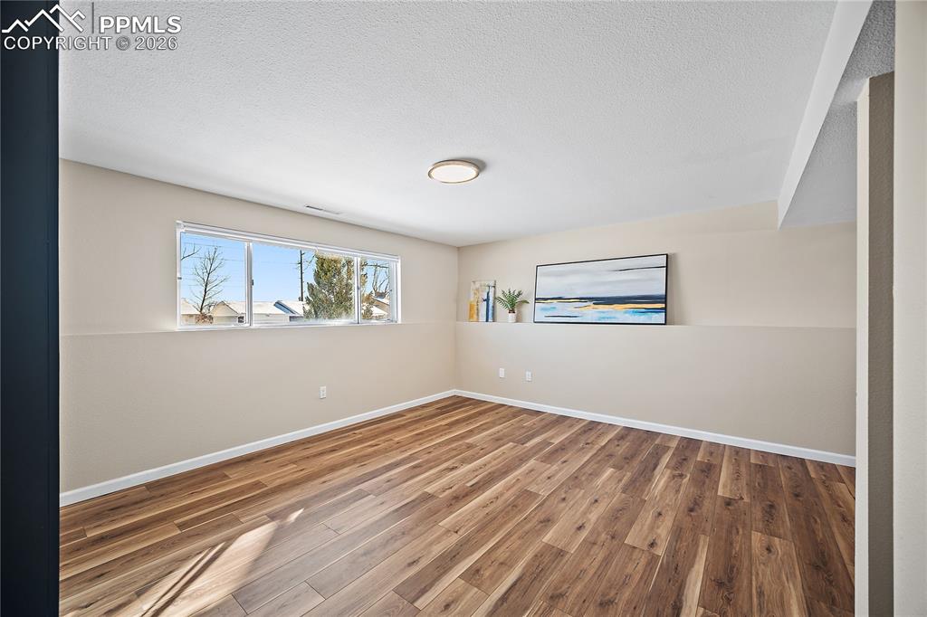 Lower level family room. New flooring, paint and lighting. 