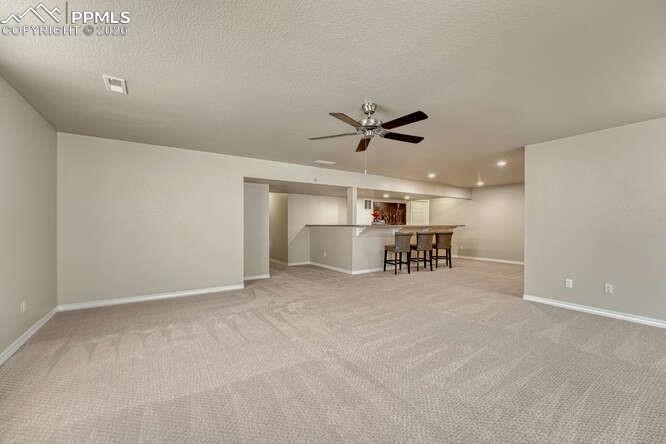 Family room in basement with plenty of space for a Big Screen TV! New canned lighting throughout