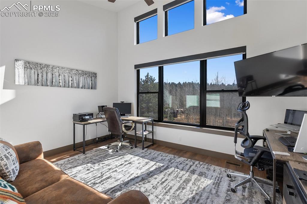 Main floor secondary bedroom/office with Pikes Peak views.