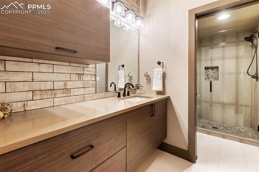 Lower level bathroom with walk in shower.