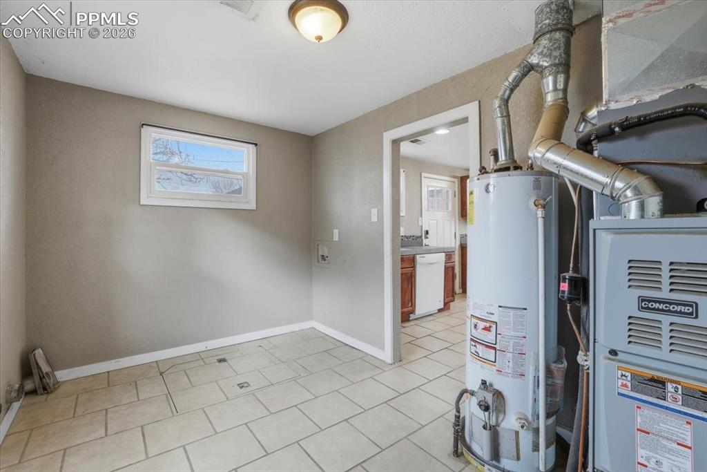 Utilities with gas water heater and heating unit
