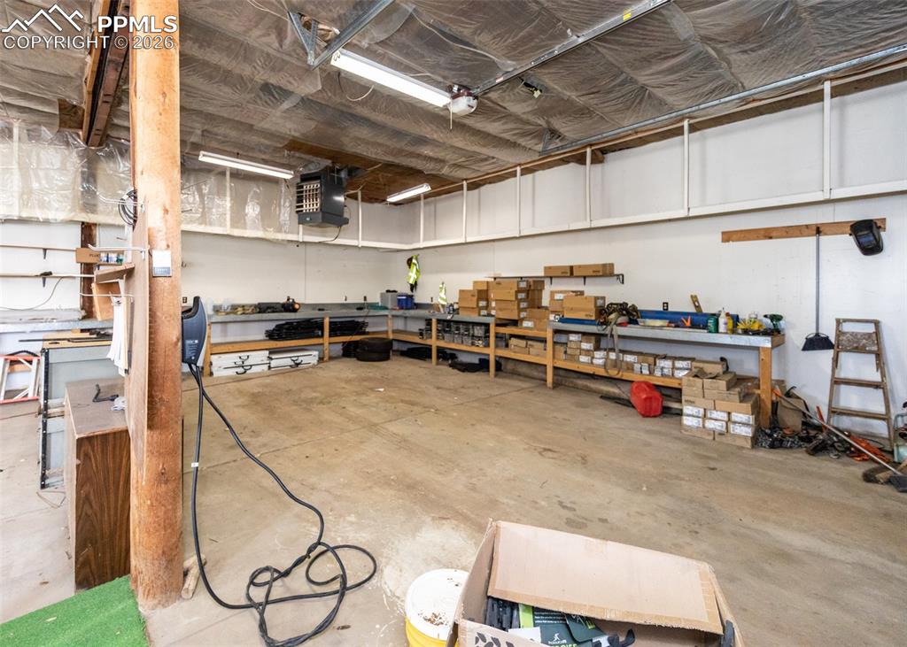 Garage with a workshop area