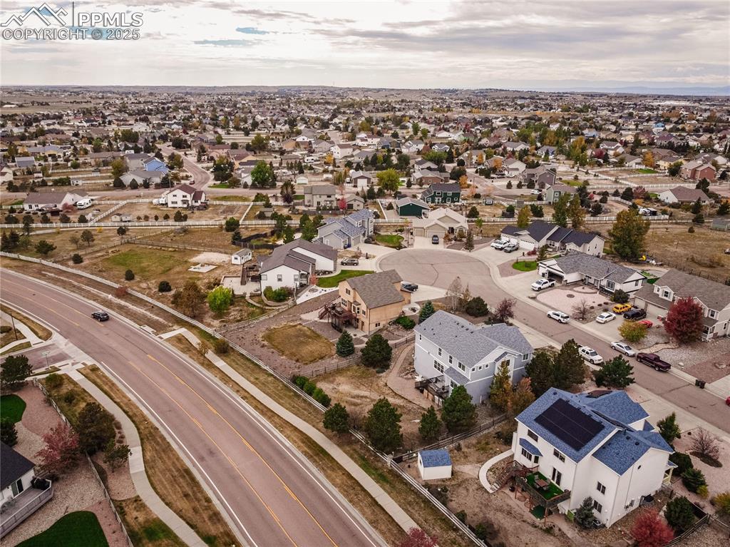 Aerial perspective of suburban area