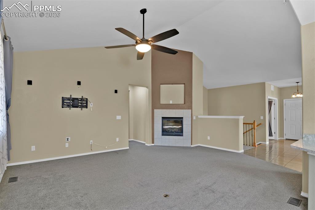 Living room with gas burning fireplace