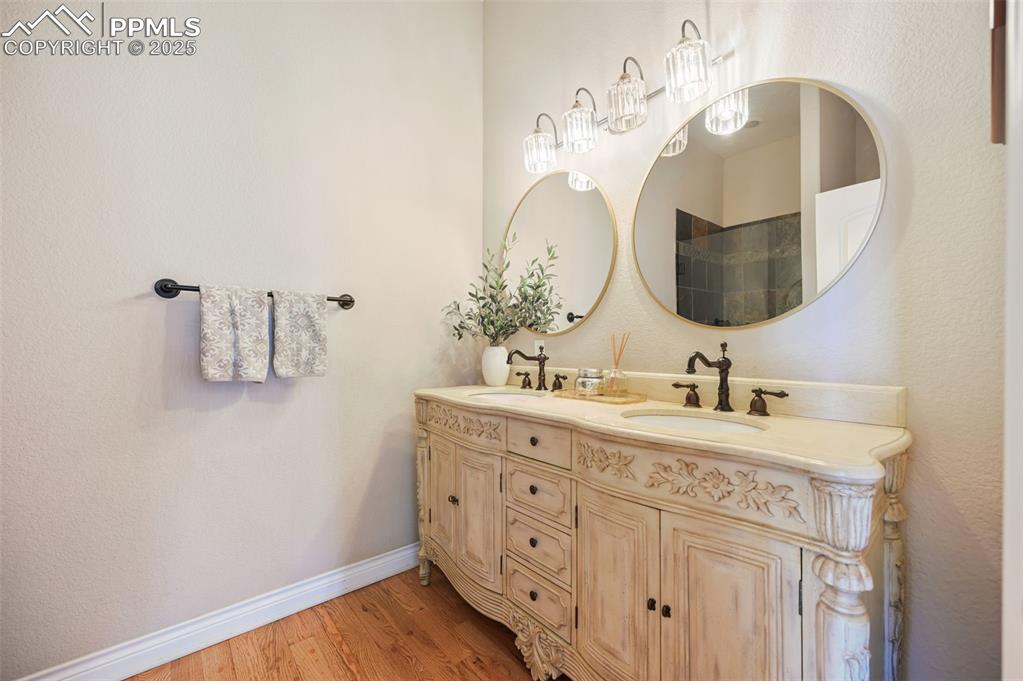 One of the two bathrooms in the basement.