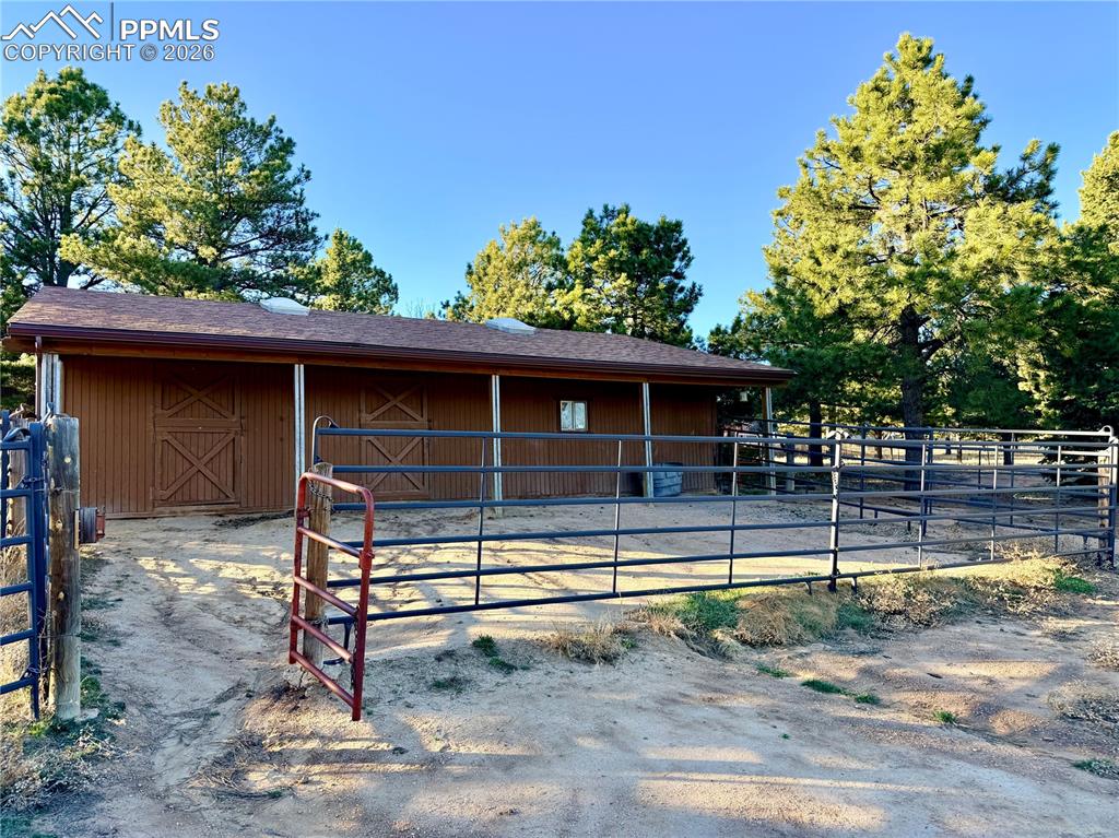 View of horse barn