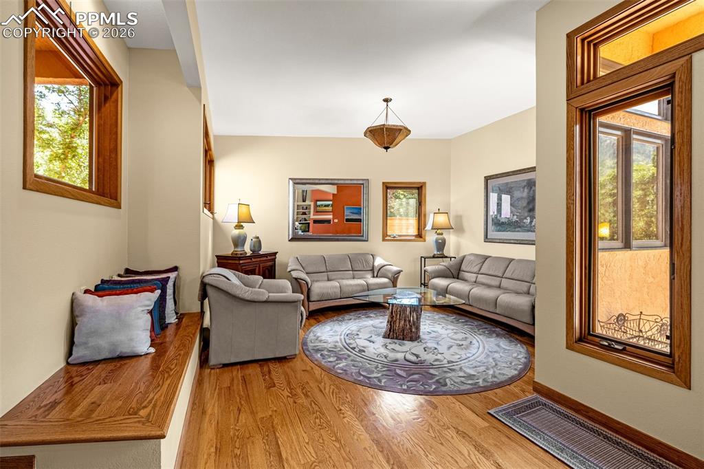 Living room with wood finished floors