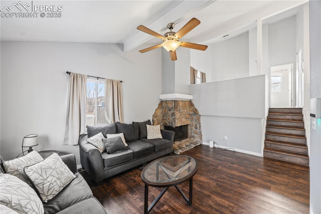 View of the upper level loft from the living room.