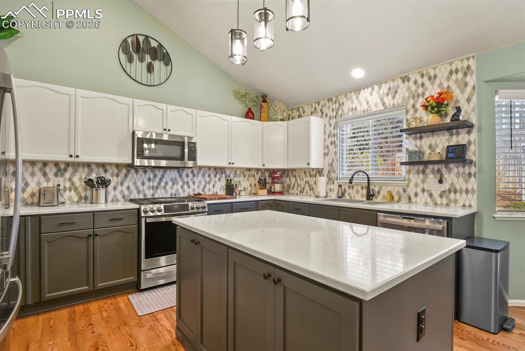 Beautiful custom kitchen with quartz countertops.