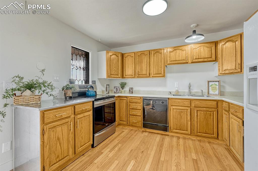 kitchen with leaded glass window, lots of light