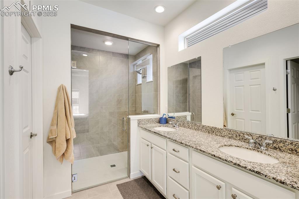 Primary Bath with double vanity area and walk in shower