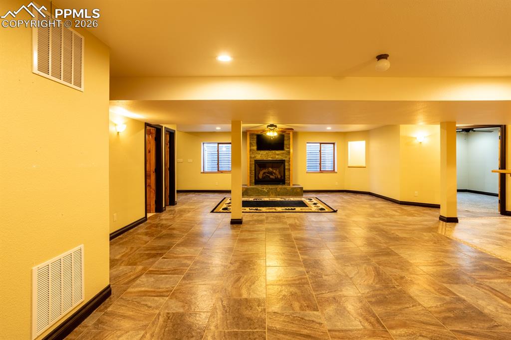 Basement family room, gas fireplace