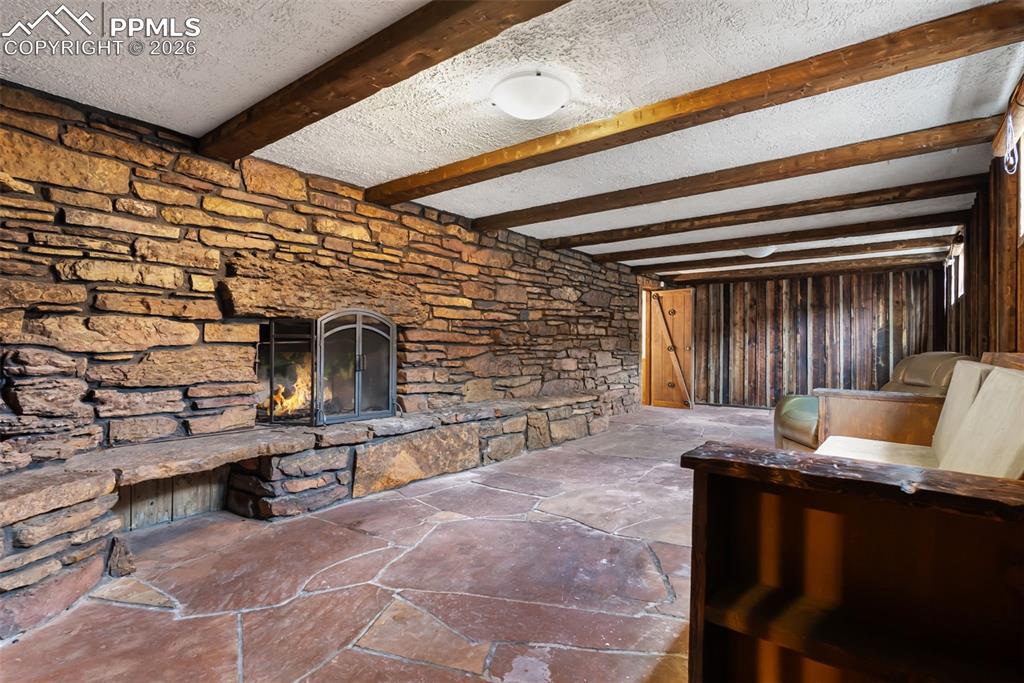 With wood-burning fireplace