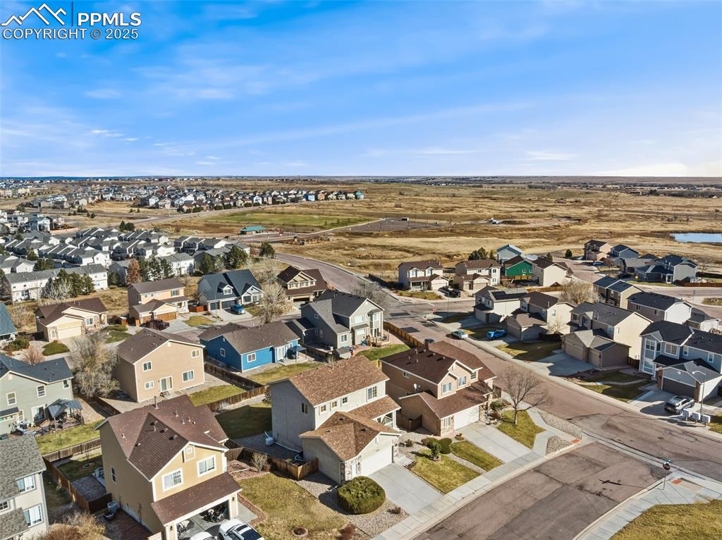 Aerial perspective of suburban area