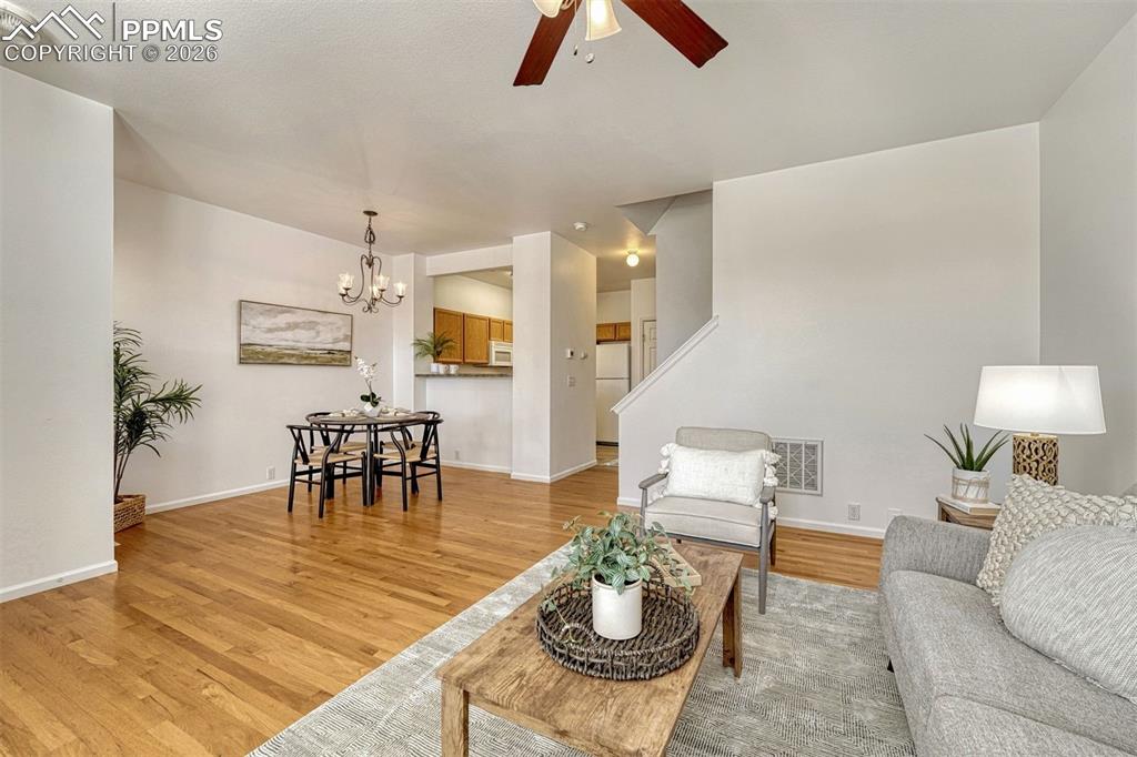 Living Room looking toward Dining area and Kitchen
